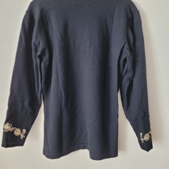 Vintage Danier Pure Virgin Wool Long Sleeve Crew Neck Sweater Black Pearl Gold - Picture 6 of 12
